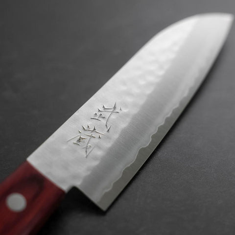 Santoku VG-1 Tsuchime Western Red Mahogany Handle 130mm (Tsuba Nashi)-[Musashi]-[Japanese-Kitchen-Knives]