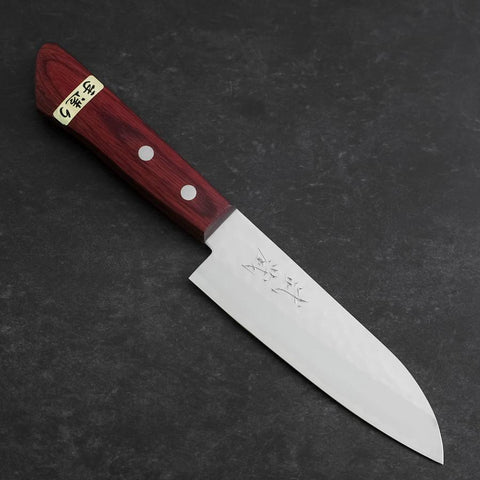 Santoku VG-1 Tsuchime Western Red Mahogany Handle 130mm (Tsuba Nashi)-[Musashi]-[Japanese-Kitchen-Knives]