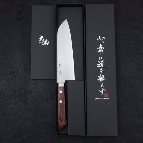 Santoku VG-1 Tsuchime Western Tsuba Mahogany Handle 165mm-[Musashi]-[Japanese-Kitchen-Knives]