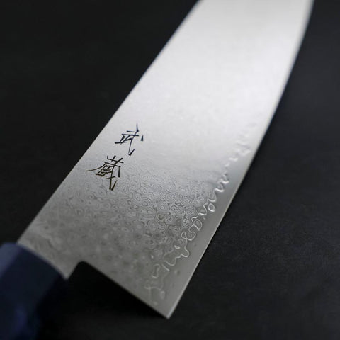 Santoku VG-10 Damascus Blue Birch Handle 180mm-[Musashi]-[Japanese-Kitchen-Knives]