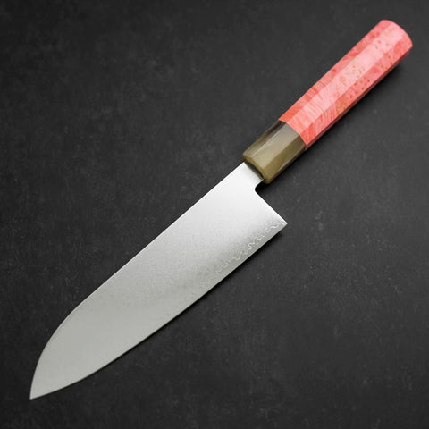 Santoku VG-10 Damascus Buffalo Dark Pink Maple Handle 180mm-[Musashi]-[Japanese-Kitchen-Knives]