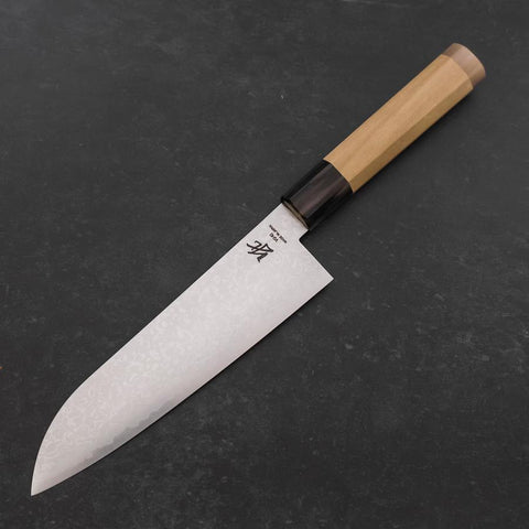Santoku VG-10 Damascus Double Buffalo Capped Magnolia Handle 180mm-[Musashi]-[Japanese-Kitchen-Knives]