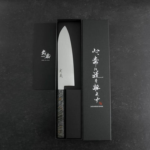 Santoku VG-10 Damascus Gray Birch Handle 180mm-[Musashi]-[Japanese-Kitchen-Knives]