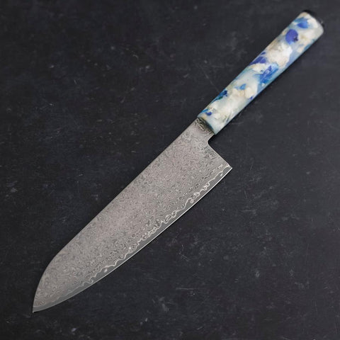 Santoku VG-10 Damascus Ocean Blue-White Mix Handle 165mm-[Musashi]-[Japanese-Kitchen-Knives]