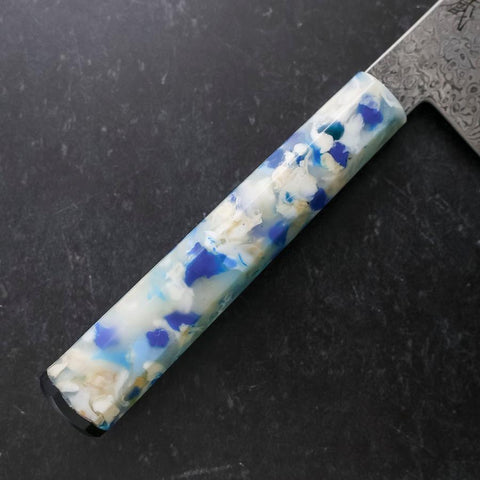 Santoku VG-10 Damascus Ocean Blue-White Mix Handle 165mm-[Musashi]-[Japanese-Kitchen-Knives]