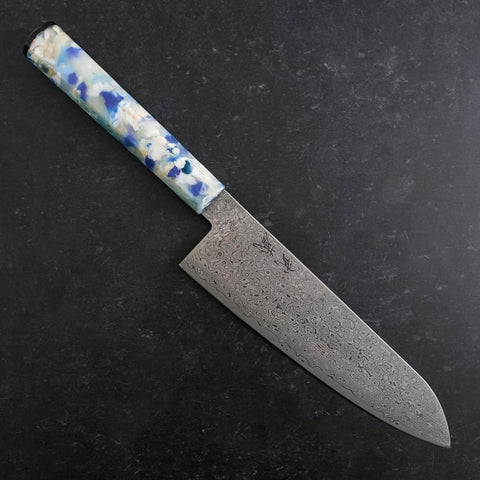 Santoku VG-10 Damascus Ocean Blue-White Mix Handle 165mm-[Musashi]-[Japanese-Kitchen-Knives]