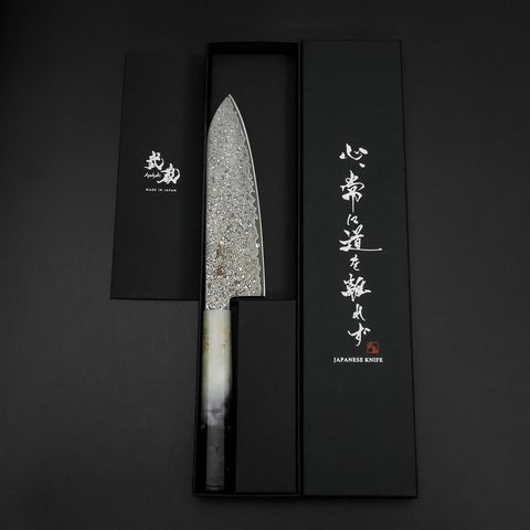 Santoku VG-10 Damascus Ocean White Black Gold Handle 165mm-[Musashi]-[Japanese-Kitchen-Knives]
