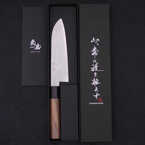 Santoku VG-10 Damascus Walnut Handle 165mm-[Musashi]-[Japanese-Kitchen-Knives]