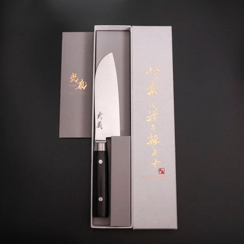 Santoku VG-10 Damascus Western Black Round Handle 135mm (5.3”)-[Musashi]-[Japanese-Kitchen-Knives]