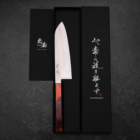 Santoku VG-10 Damascus Yamanaka Black Urushi Handle 165mm (6.5”)-[Musashi]-[Japanese-Kitchen-Knives]