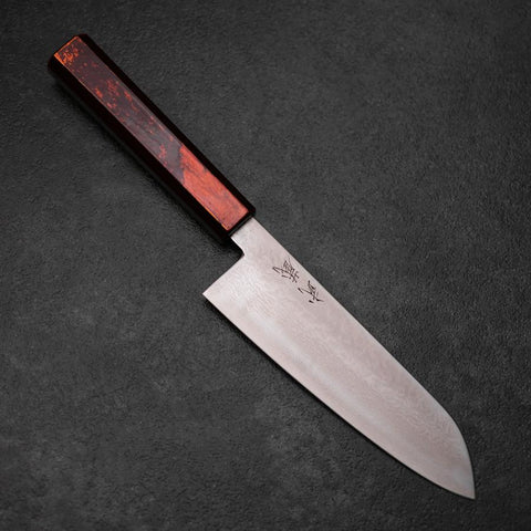 Santoku VG-10 Damascus Yamanaka Black Urushi Handle 165mm (6.5”)-[Musashi]-[Japanese-Kitchen-Knives]
