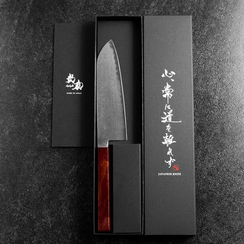 Santoku VG-10 Damasco Yamanaka Mango Urushi Rojo 165mm