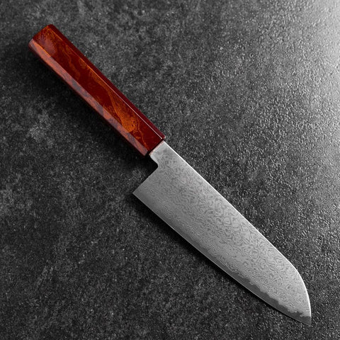 Santoku VG-10 Damasco Yamanaka Mango Urushi Rojo 165mm