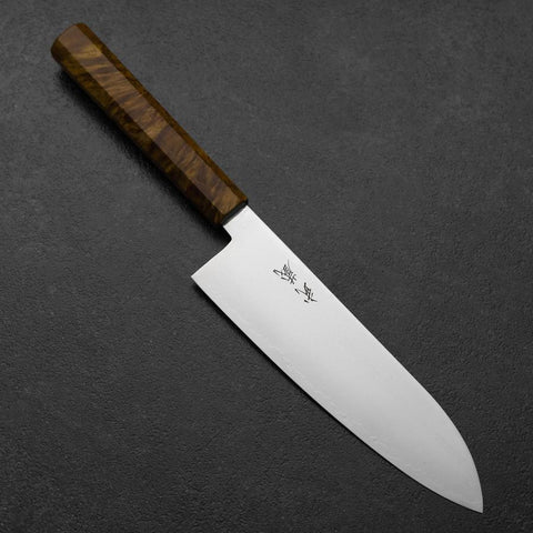Santoku VG-10 Damascus Yellow-Brown Birch Handle 180mm (7”)-[Musashi]-[Japanese-Kitchen-Knives]