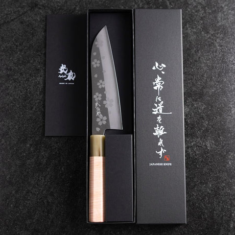 Santoku VG-10 Polished Sakura Buffalo Light Pink Maple Handle 175mm-[Musashi]-[Japanese-Kitchen-Knives]
