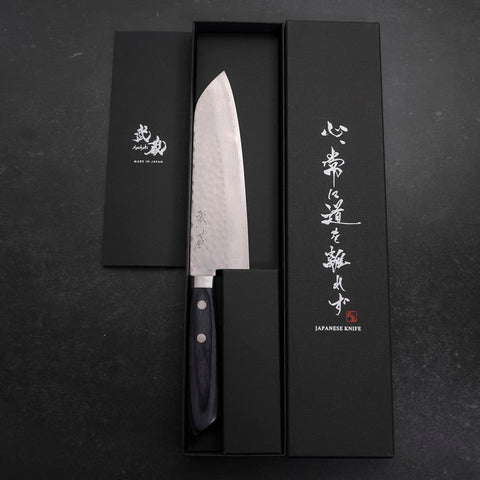 Santoku VG-10 Tsuchime Damascus Western Blue Handle 170mm-[Musashi]-[Japanese-Kitchen-Knives]