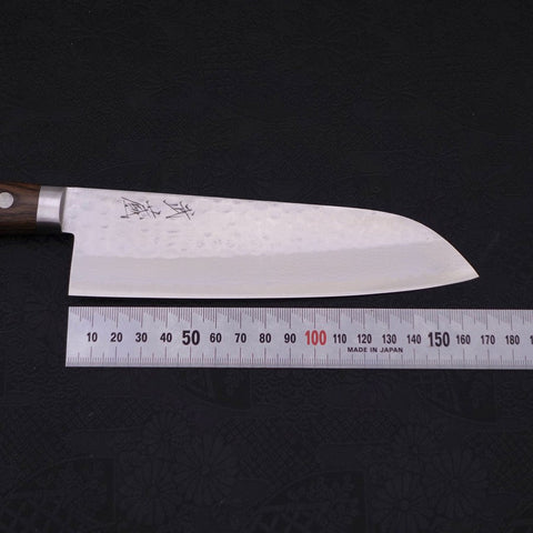 Santoku VG-10 Tsuchime Damascus Western Brown Handle 170mm (6.7”)-[Musashi]-[Japanese-Kitchen-Knives]