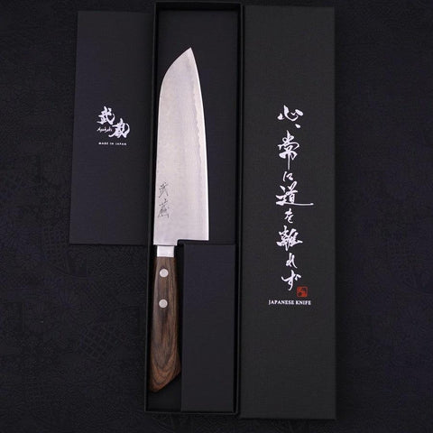 Santoku VG-10 Tsuchime Damascus Western Brown Handle 170mm (6.7”)-[Musashi]-[Japanese-Kitchen-Knives]