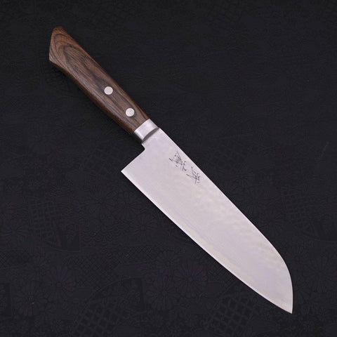 Santoku VG-10 Tsuchime Damascus Western Brown Handle 170mm (6.7”)-[Musashi]-[Japanese-Kitchen-Knives]