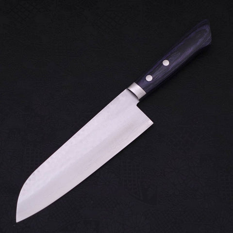 Santoku VG-10 Tsuchime Damascus Western Dark Blue Handle 170mm-[Musashi]-[Japanese-Kitchen-Knives]
