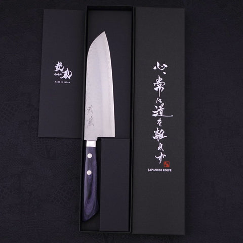 Santoku VG-10 Tsuchime Damascus Western Dark Blue Handle 170mm-[Musashi]-[Japanese-Kitchen-Knives]