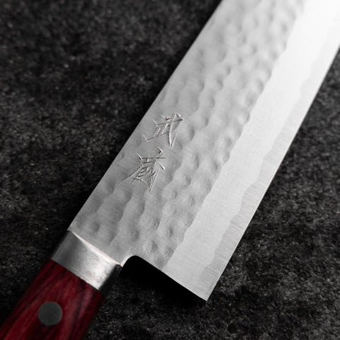 Santoku VG-10 Tsuchime Damascus Western Red Handle 170mm-[Musashi]-[Japanese-Kitchen-Knives]