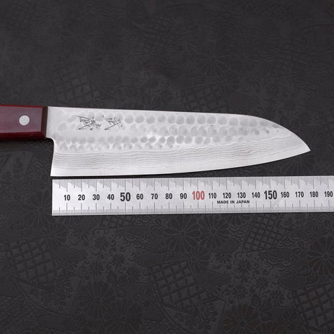 Santoku VG-10 Tsuchime Damascus Western Red Handle 180mm (7”)-[Musashi]-[Japanese-Kitchen-Knives]