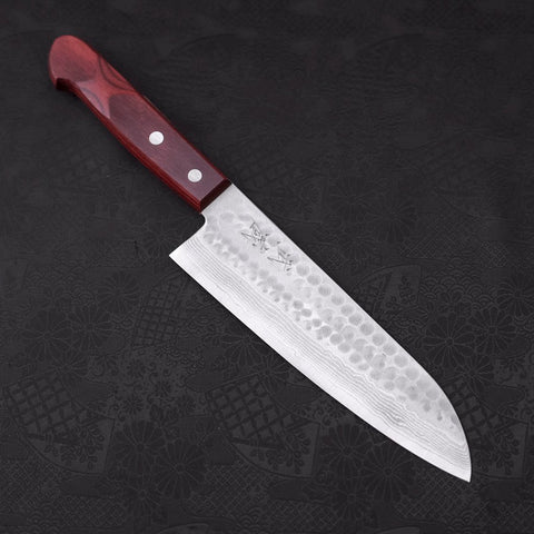 Santoku VG-10 Tsuchime Damascus Western Red Handle 180mm (7”)-[Musashi]-[Japanese-Kitchen-Knives]