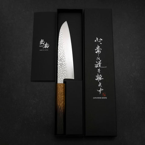 Santoku VG-10 Tsuchime Damascus Yaki-Urushi Handle 170mm-[Musashi]-[Japanese-Kitchen-Knives]