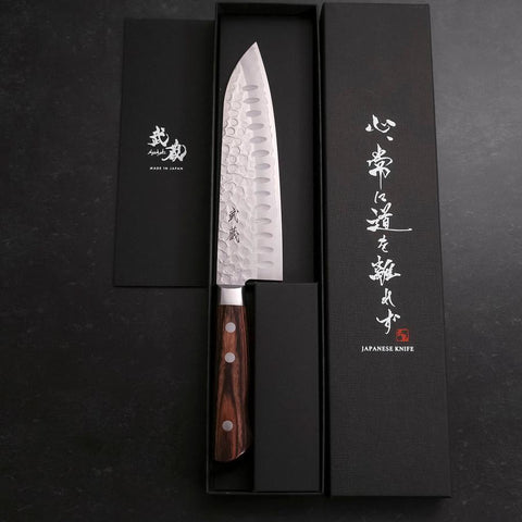 Santoku VG-10 Tsuchime Western Mahogany Handle 175mm-[Musashi]-[Japanese-Kitchen-Knives]