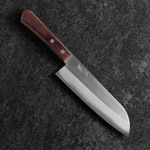 Santoku VG-5 Polished Western Brown Handle 170mm (Tsuba Nashi)-[Musashi]-[Japanese-Kitchen-Knives]
