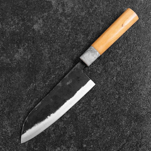 Santoku White Steel #2 Kurouchi Cherry Handle 165mm (6.5”)-[Musashi]-[Japanese-Kitchen-Knives]