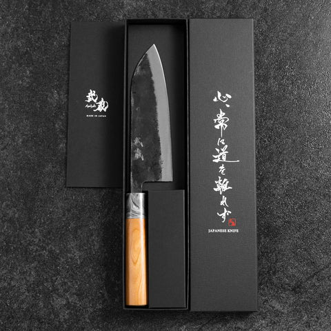 Santoku White Steel #2 Kurouchi Cherry Handle 165mm (6.5”)-[Musashi]-[Japanese-Kitchen-Knives]