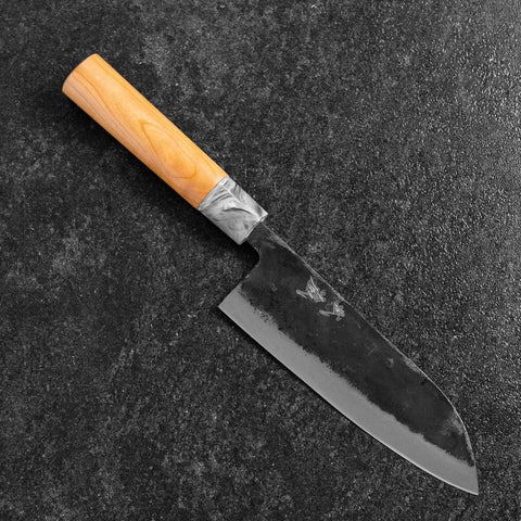 Santoku White Steel #2 Kurouchi Cherry Handle 165mm (6.5”)-[Musashi]-[Japanese-Kitchen-Knives]