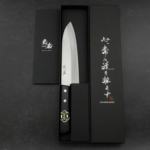 Santoku White Steel #2 Stainless Clad Polished Western Black Handle 170mm-[Musashi]-[Japanese-Kitchen-Knives]