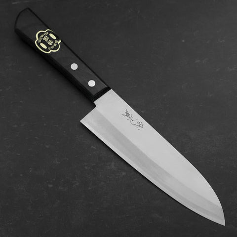 Santoku White Steel #2 Stainless Clad Polished Western Black Handle 170mm-[Musashi]-[Japanese-Kitchen-Knives]