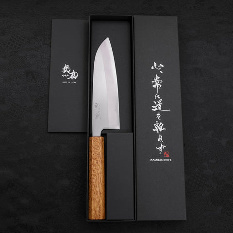 Santoku White Steel #1 Polished Oak Handle 165mm-[Musashi]-[Japanese-Kitchen-Knives]