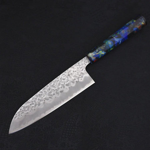 Santoku White Steel #1 Stainless Clad Tsuchime Ocean Fireworks Handle 165mm-[Musashi]-[Japanese-Kitchen-Knives]