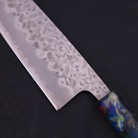 Santoku White Steel #1 Stainless Clad Tsuchime Ocean Fireworks Handle 165mm-[Musashi]-[Japanese-Kitchen-Knives]