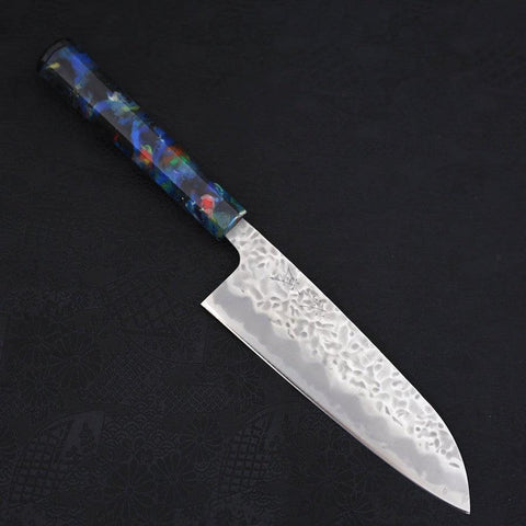 Santoku White Steel #1 Stainless Clad Tsuchime Ocean Fireworks Handle 165mm-[Musashi]-[Japanese-Kitchen-Knives]