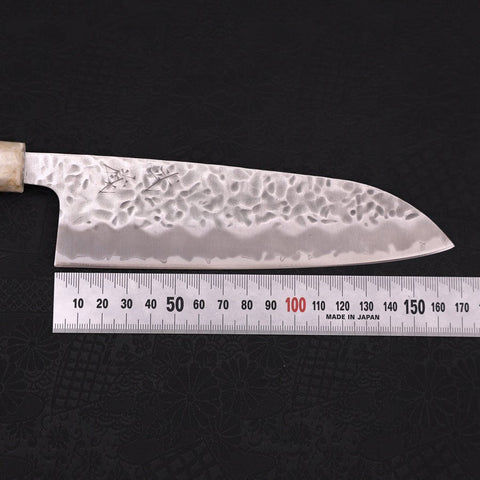 Santoku White Steel #1 Stainless Clad Tsuchime Ocean White Blue Handle 165mm-[Musashi]-[Japanese-Kitchen-Knives]