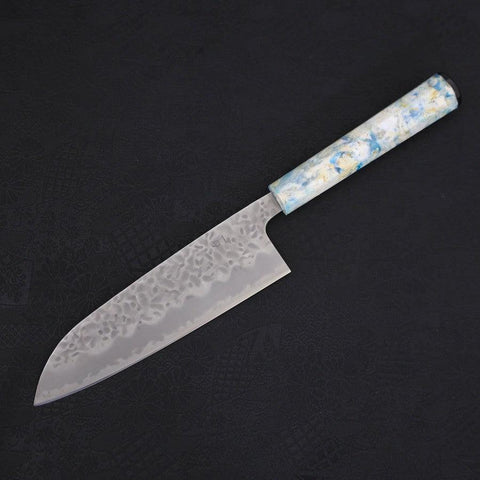 Santoku White Steel #1 Stainless Clad Tsuchime Ocean White Mix Handle 165mm-[Musashi]-[Japanese-Kitchen-Knives]