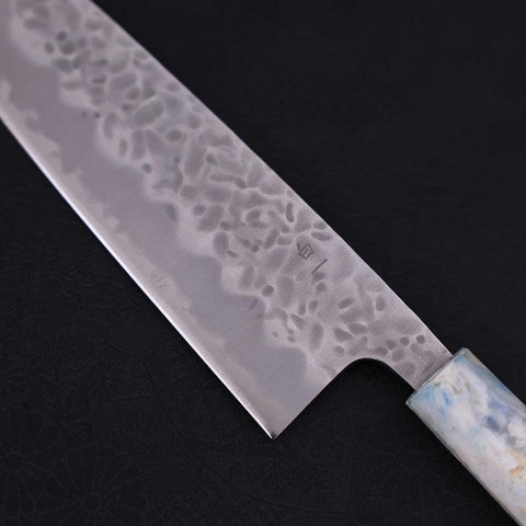 Santoku White Steel #1 Stainless Clad Tsuchime Ocean White Mix Handle 165mm-[Musashi]-[Japanese-Kitchen-Knives]