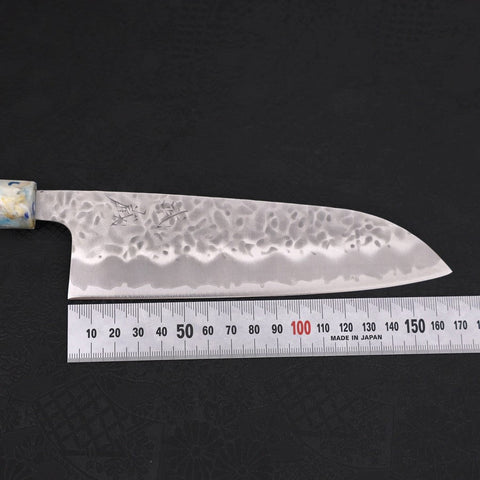 Santoku White Steel #1 Stainless Clad Tsuchime Ocean White Mix Handle 165mm-[Musashi]-[Japanese-Kitchen-Knives]