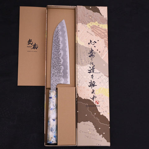 Santoku White Steel #1 Stainless Clad Tsuchime Ocean White Mix Handle 165mm-[Musashi]-[Japanese-Kitchen-Knives]