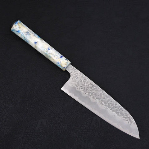 Santoku White Steel #1 Stainless Clad Tsuchime Ocean White Mix Handle 165mm-[Musashi]-[Japanese-Kitchen-Knives]