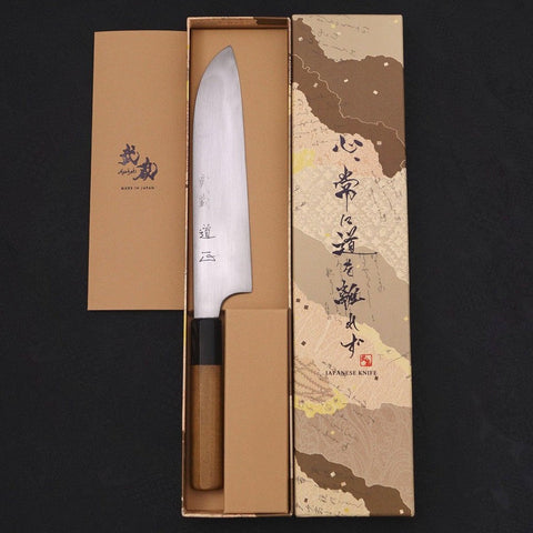 Santoku White Steel #1 Super Polished Buffalo Magnolia Handle 180mm-[Musashi]-[Japanese-Kitchen-Knives]