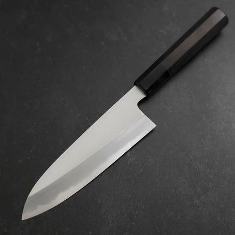 Santoku White Steel #2 Kasumi Chokin Nami Fuji Buffalo Ebony Handle 180mm-[Musashi]-[Japanese-Kitchen-Knives]