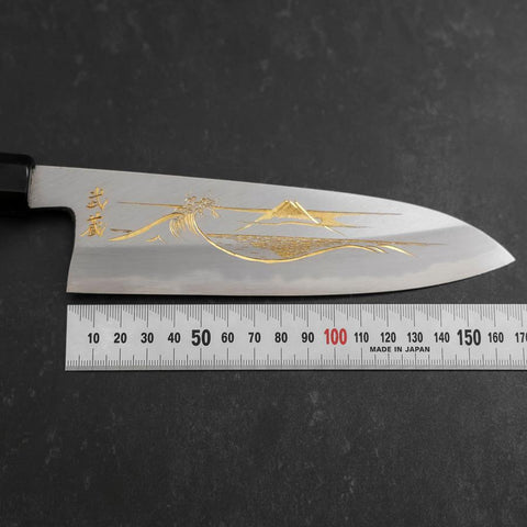 Santoku White Steel #2 Kasumi Chokin Nami Fuji Buffalo Ebony Handle 180mm-[Musashi]-[Japanese-Kitchen-Knives]