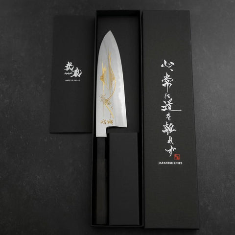 Santoku White Steel #2 Kasumi Chokin Nami Fuji Buffalo Ebony Handle 180mm-[Musashi]-[Japanese-Kitchen-Knives]